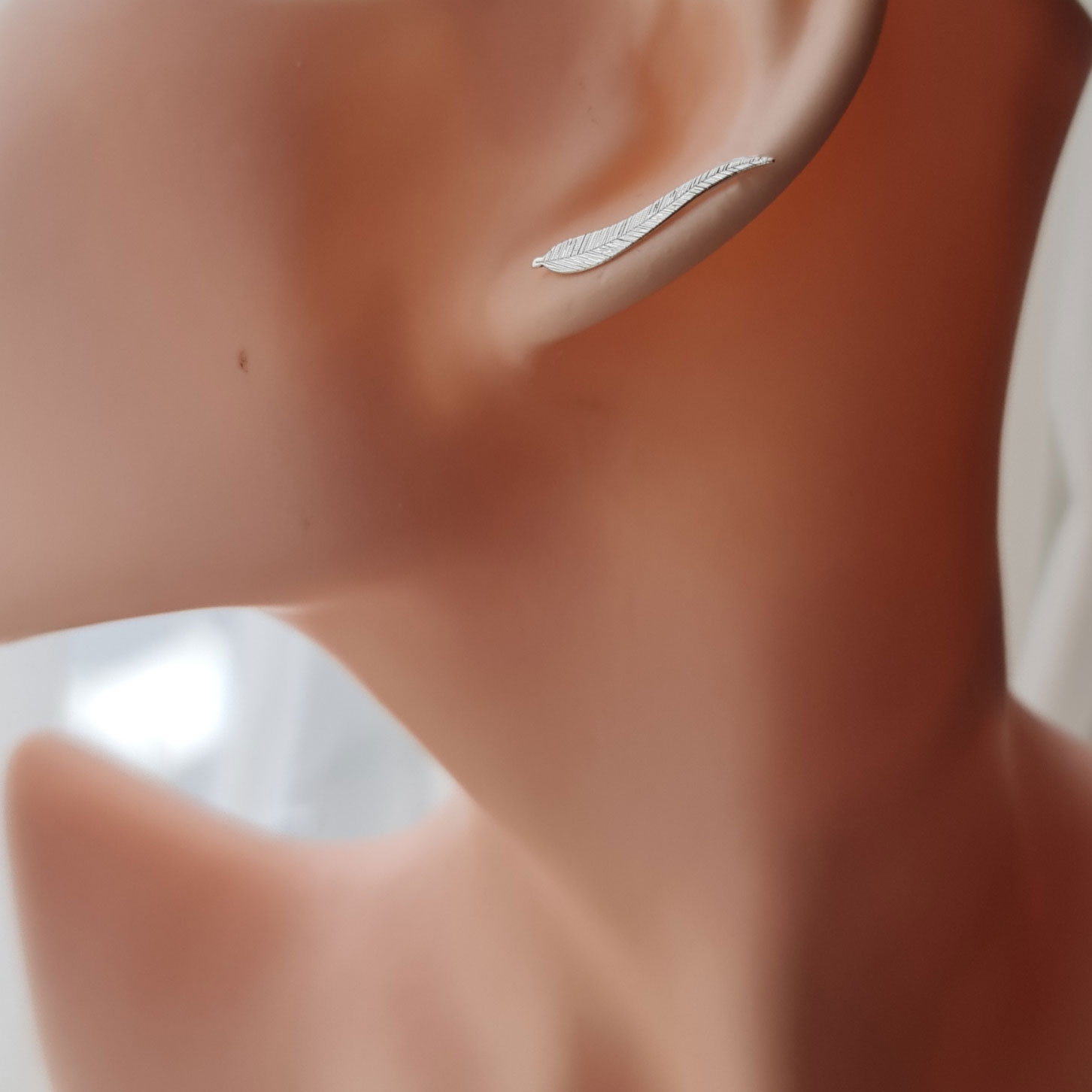 Sterling silver earring above the ear - feather - Image 2